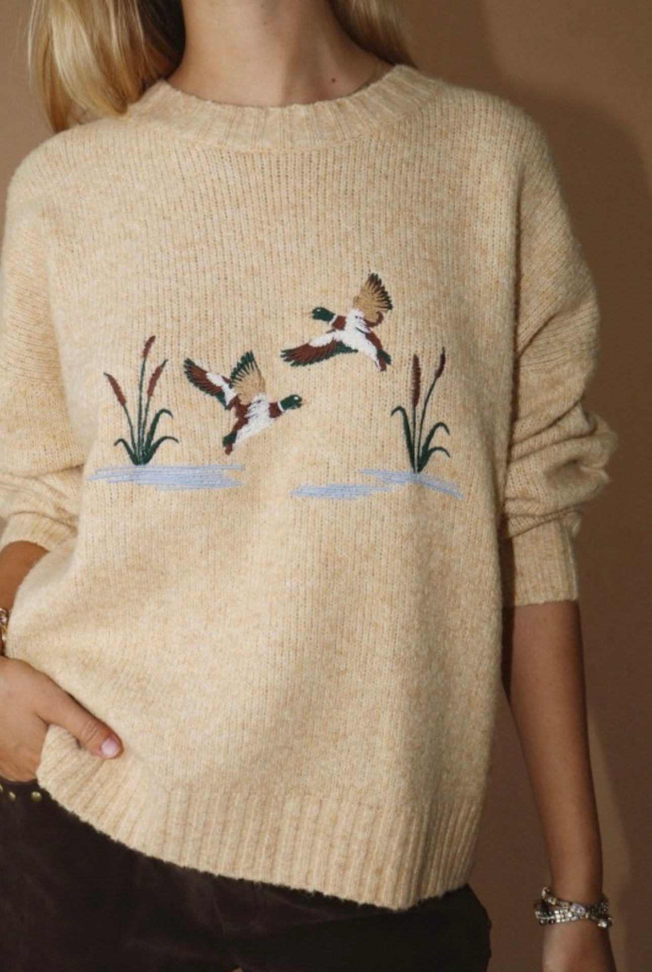 Delilah Embroided Duck Knit Sweater