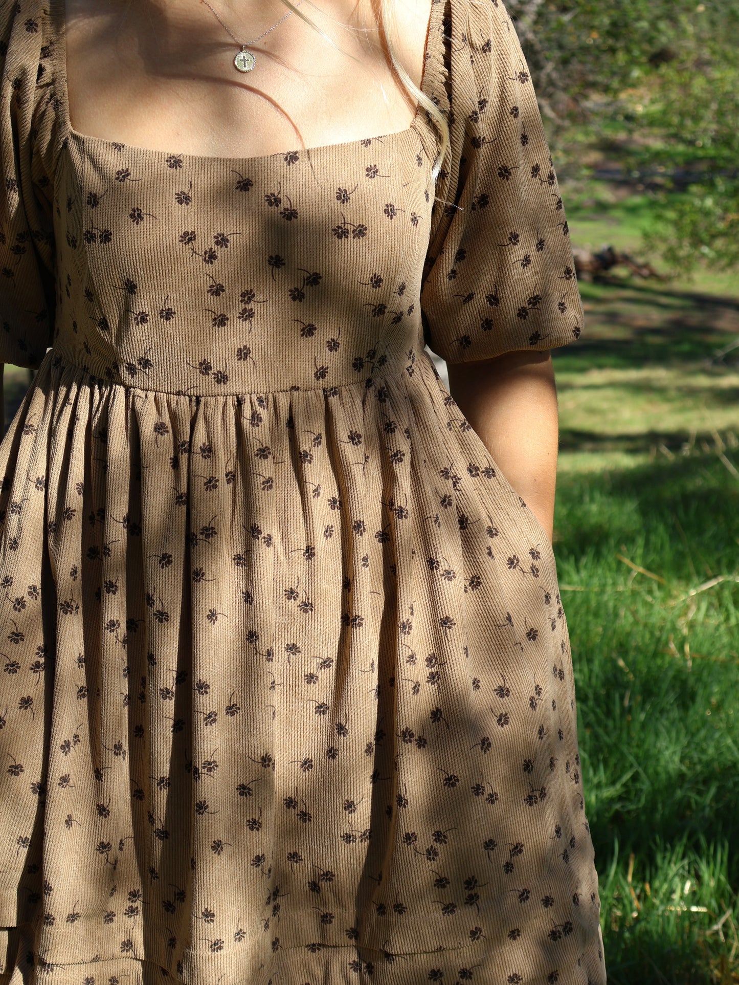 Abigail Floral Corduroy Babydoll Mini Dress