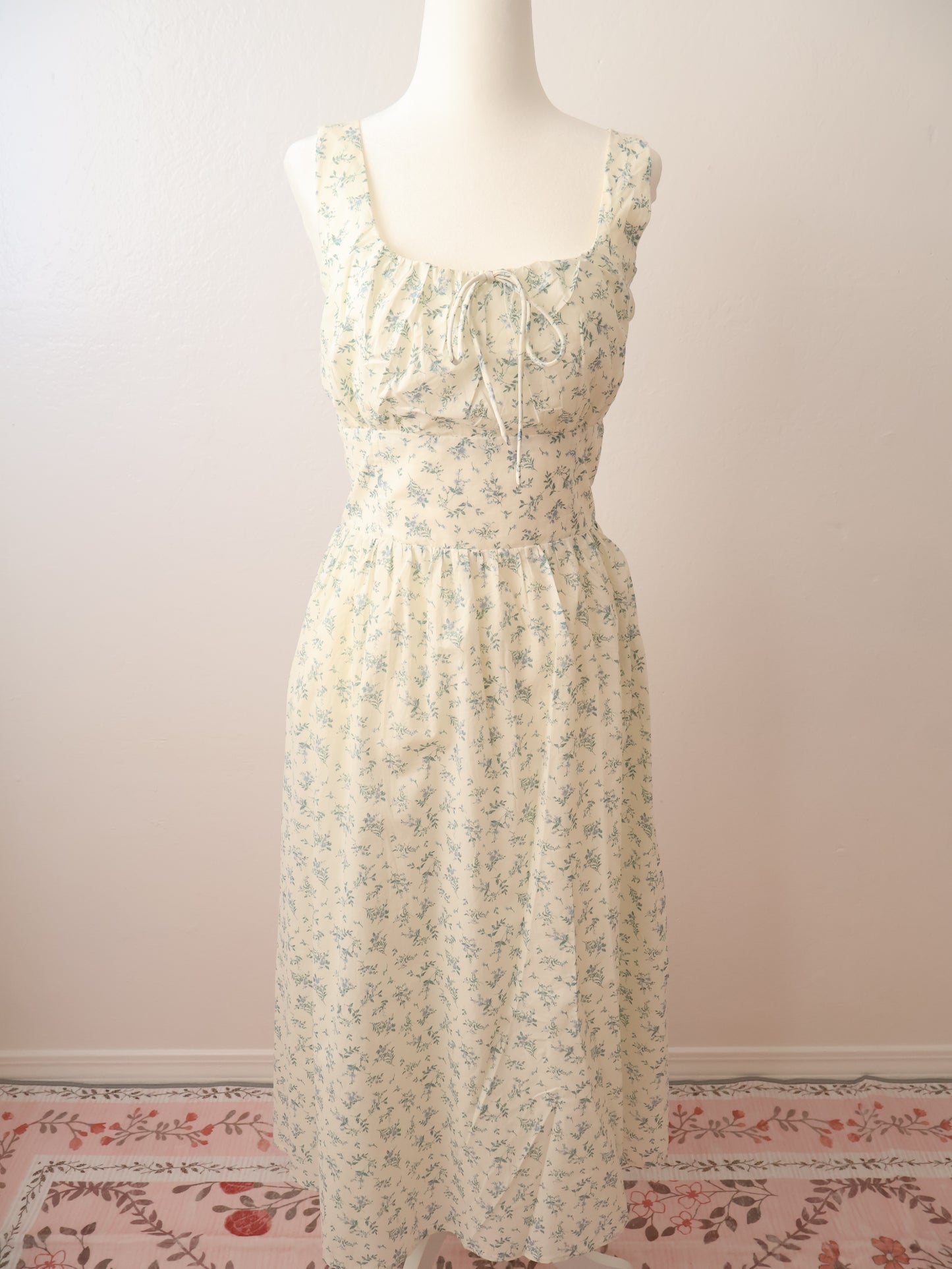Fearless in Floral Cotton Midi Dress - Cream Blue