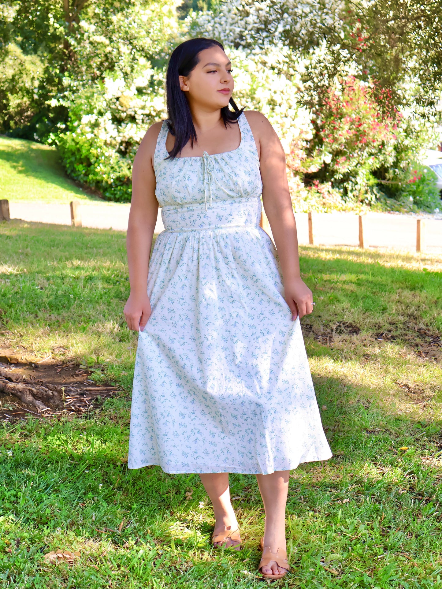 Fearless in Floral Cotton Midi Dress - Cream Blue