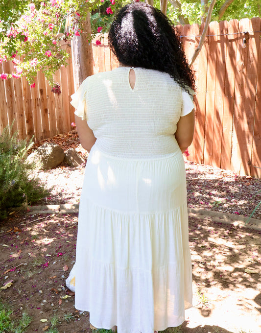 Made for More Smocked Tiered Midi Dress - Soft Cream