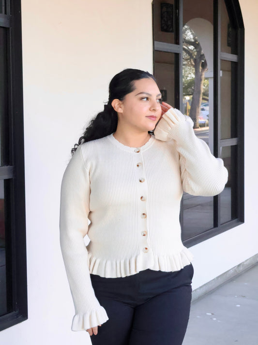 Selah Ruffle Hem Ribbed Knit Cardigan
