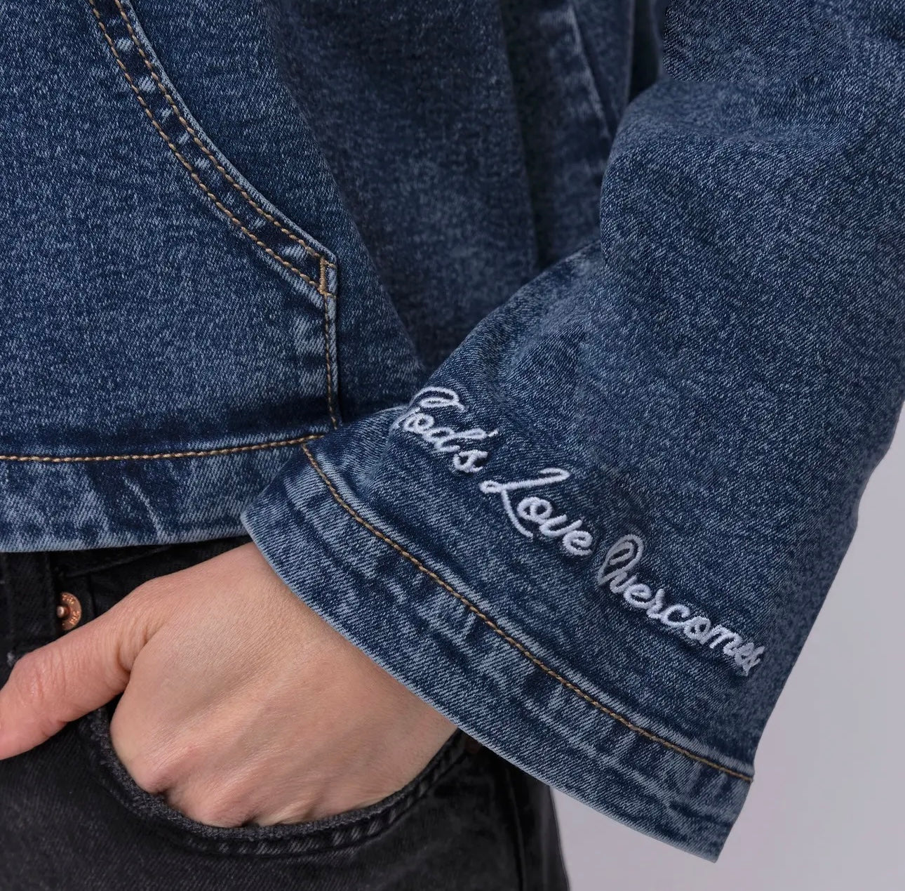 Vintage Washed Jesus Loves You Denim Hoodie