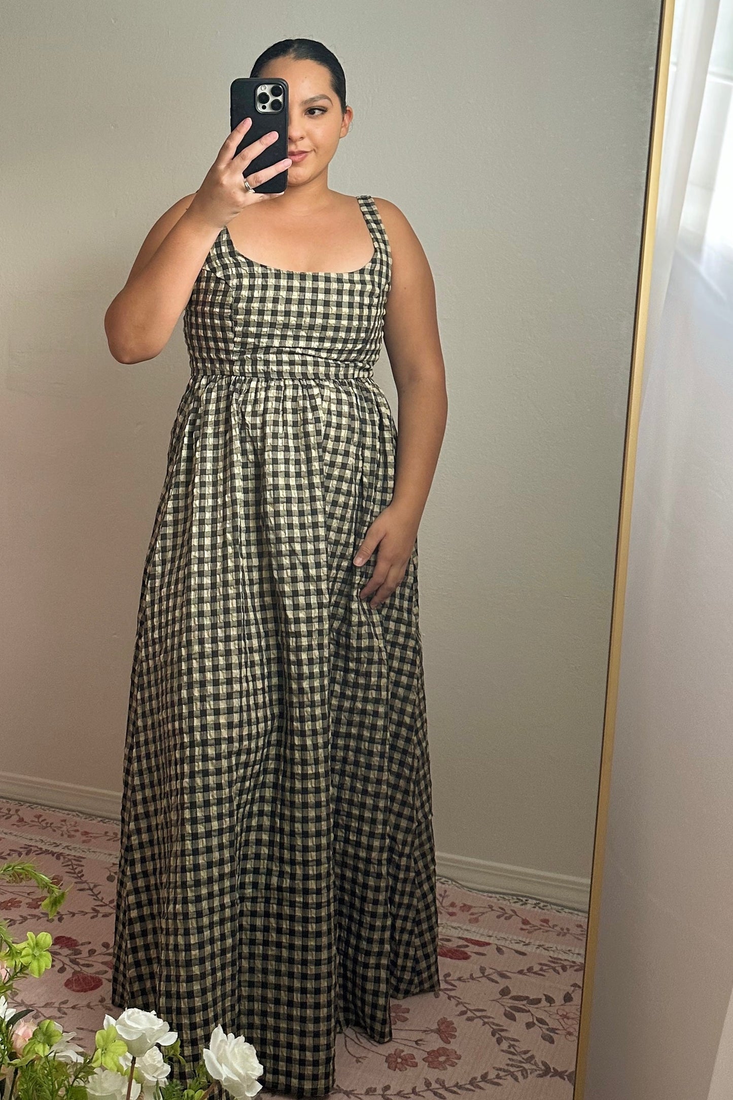 Women's U-neck Plaid maxi dress fall outfit 