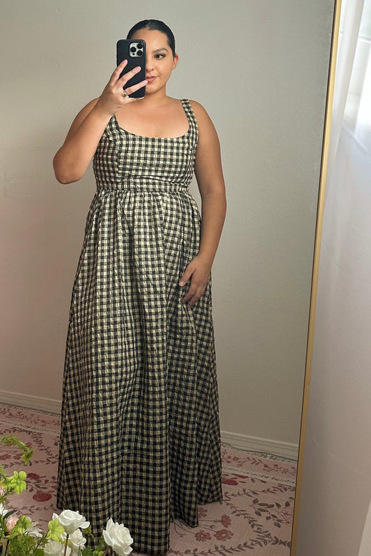 Women's U-neck Plaid maxi dress fall outfit 