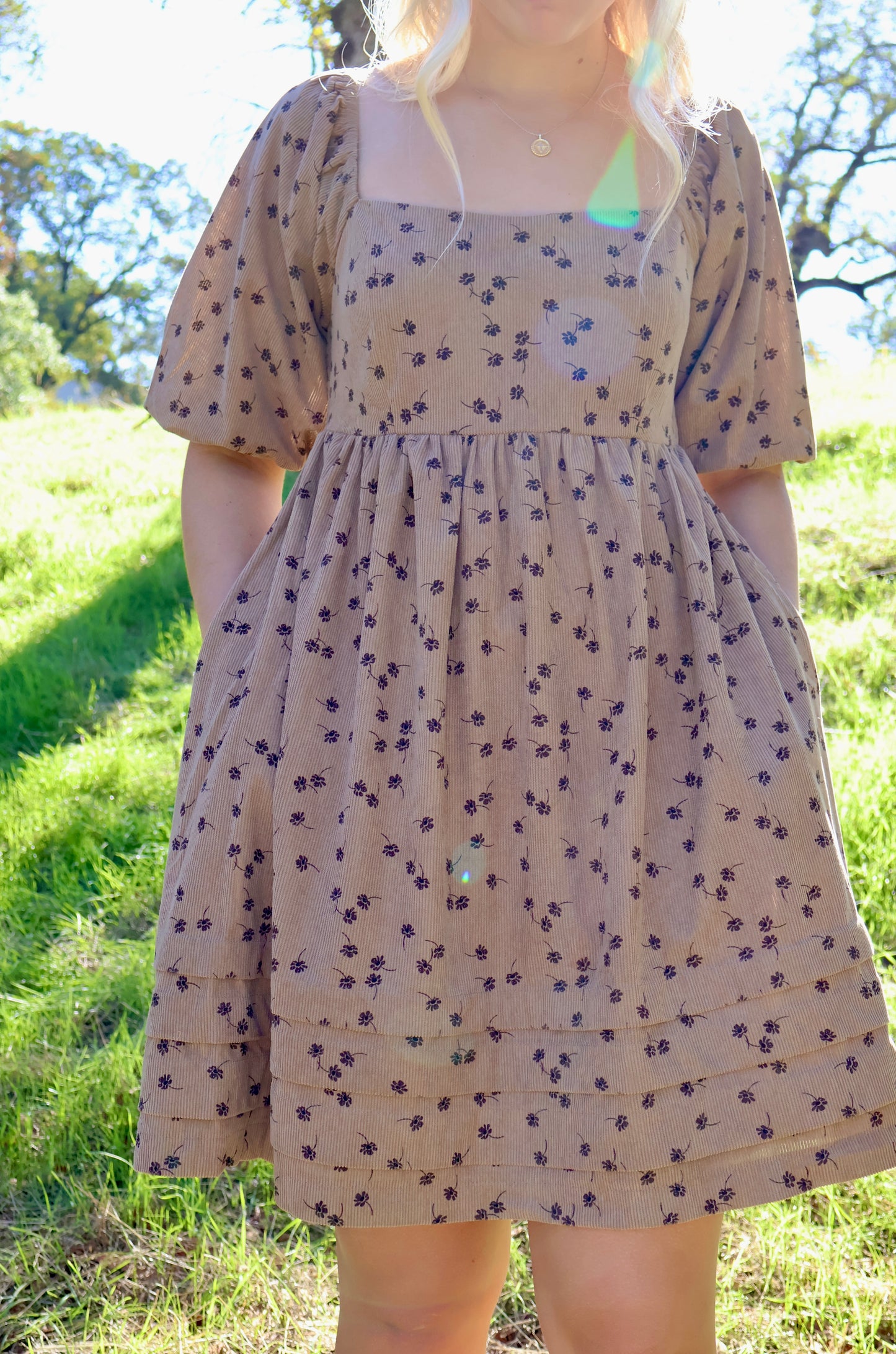 Abigail Floral Corduroy Babydoll Mini Dress