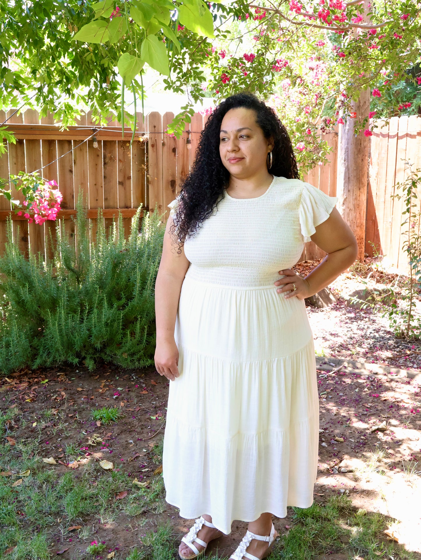 Made for More Smocked Tiered Midi Dress - Soft Cream